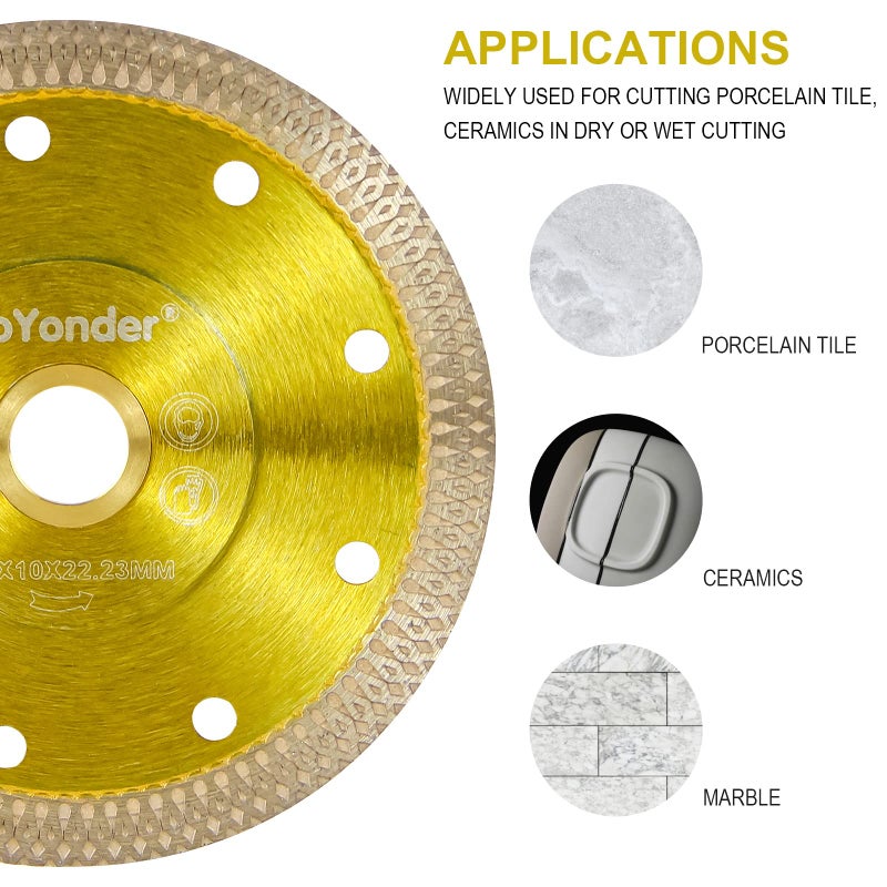 GoYonder 4 Inch Diamond Saw Blade,Super Thin Diamond Saw Blade for Cutting Ceramic Porcelain Tile Granite Marble Suitable for Angle Grinders with 7/8" or 5/8" Arbor 5 PCS - Image 2